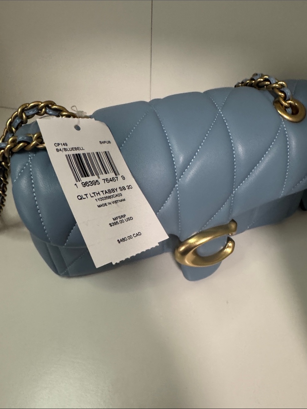 Coach Quilted Pale Blue Leather Shoulder Bag with Gold Hardware - Picture 13 of 13